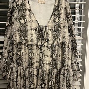 Altar'd State Black & White Snake-Print Tiered mini dress